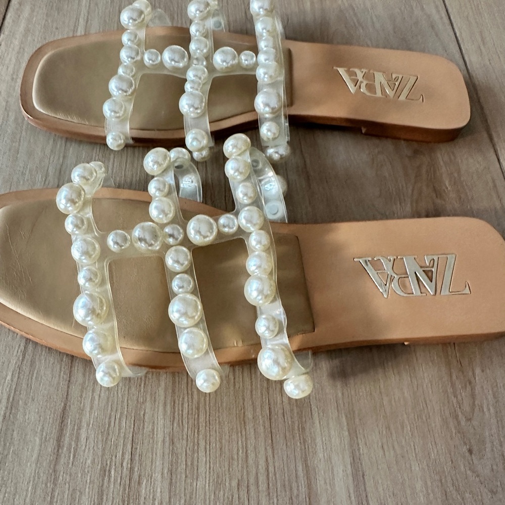 Zara Gold Sandals with Pearl Accents